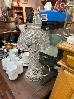 Vintage cut pressed glass boudoir bed side night lamp