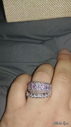 💍NEW💍Amethyst, and Pink Topaz, and white topaz Band ring, size 7, Sterling silver S925💍
