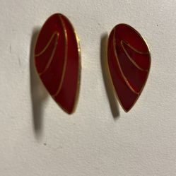 Vintage red leaf enamel clip on earrings
