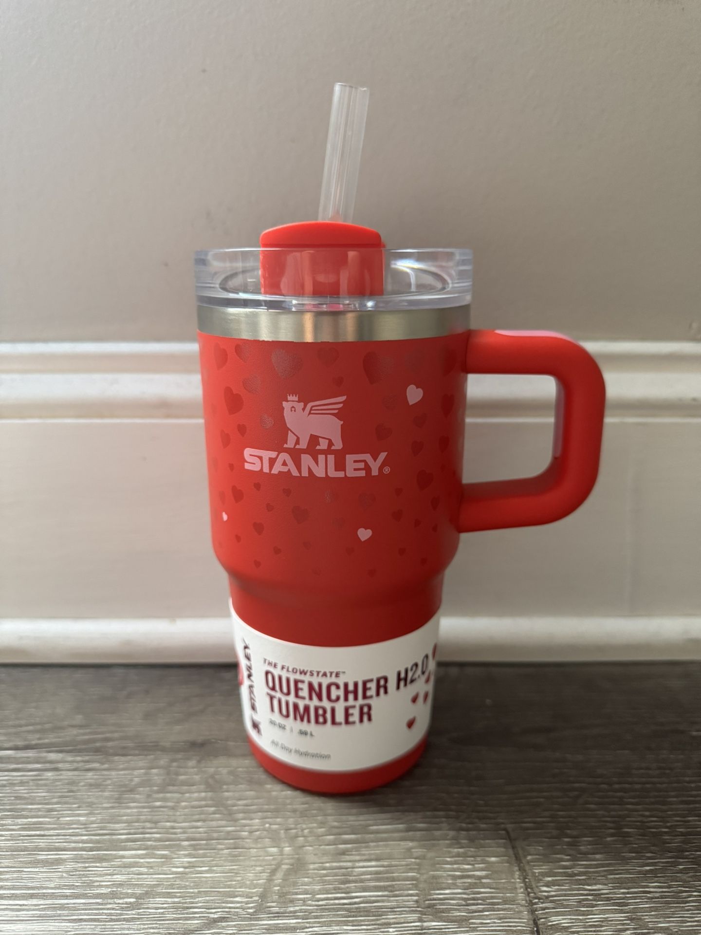Stanley Cup Valentine’s Day 2025 Ruby Hearts 20 oz with handle Tumbler IN HAND