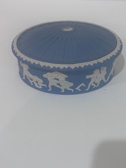 Wedgwood Blue Jasperware Oval Trinket Box with Lid