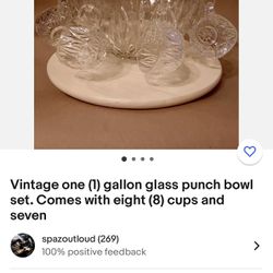 Vintage 1 Gallon Glass Punch Bowl w/5 Cups