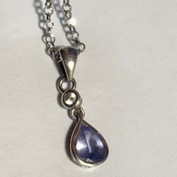Stunning Sterling Silver Amethyst & Zirconium Pendant & Necklace Vintage