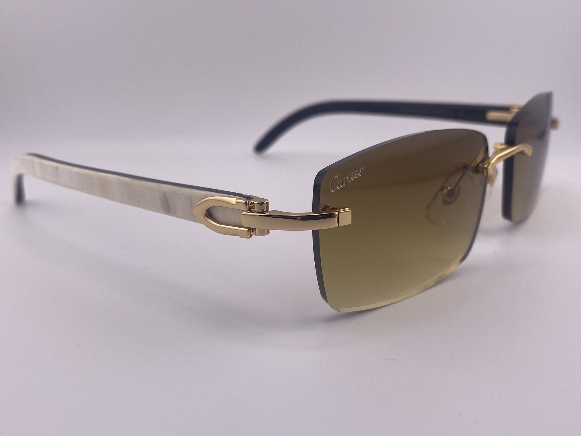 Cartier White Buffalo Horn Sunglasses Brown Lenses Gold Frame