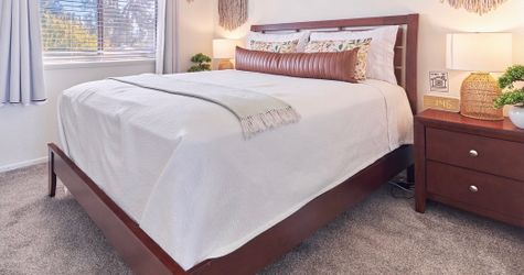 Queen bed Base, matress and two nightstand