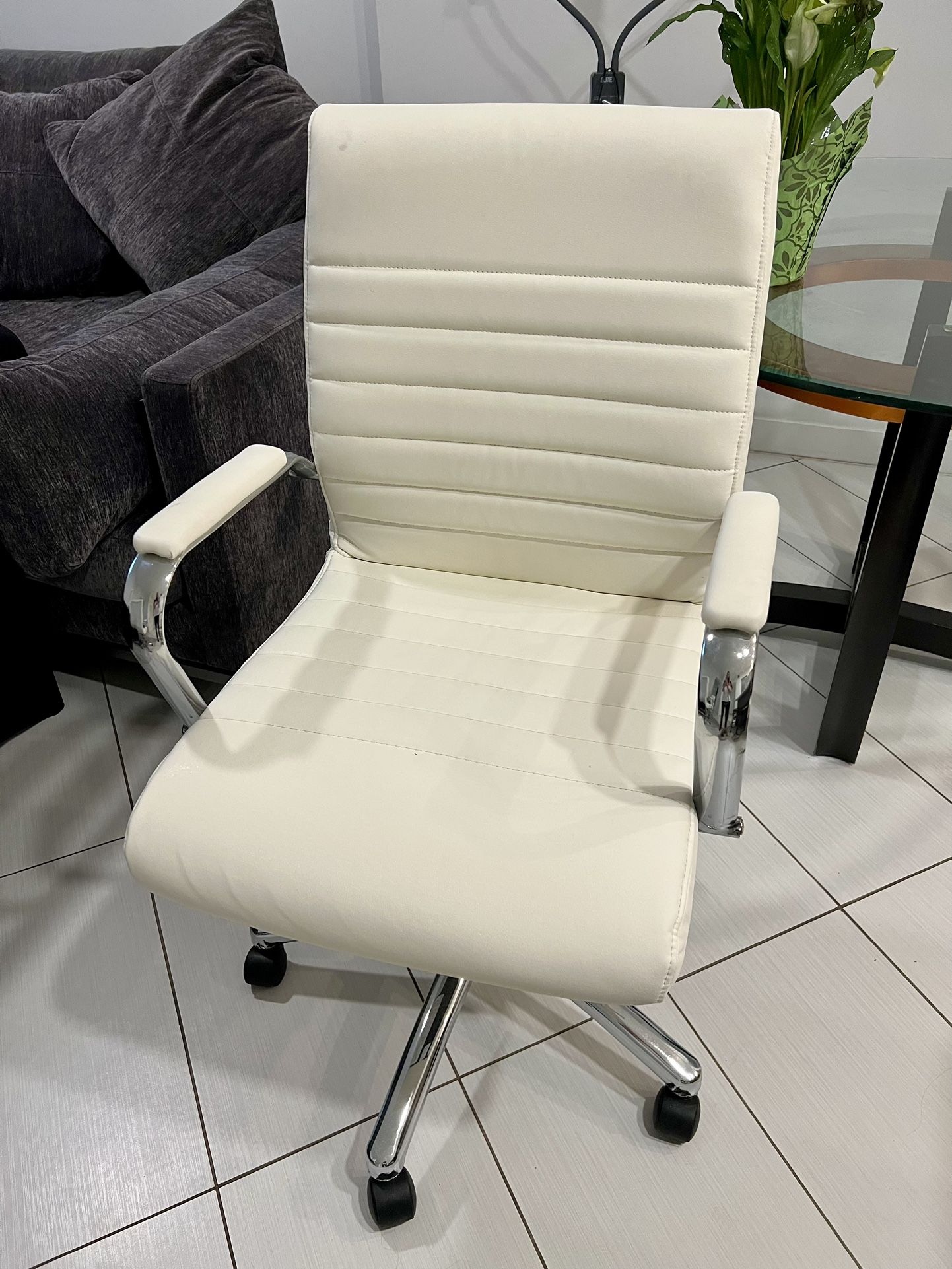Modern Comfort Winsley Bonded Leather Mid-Back Manager's Chair, White/Silver