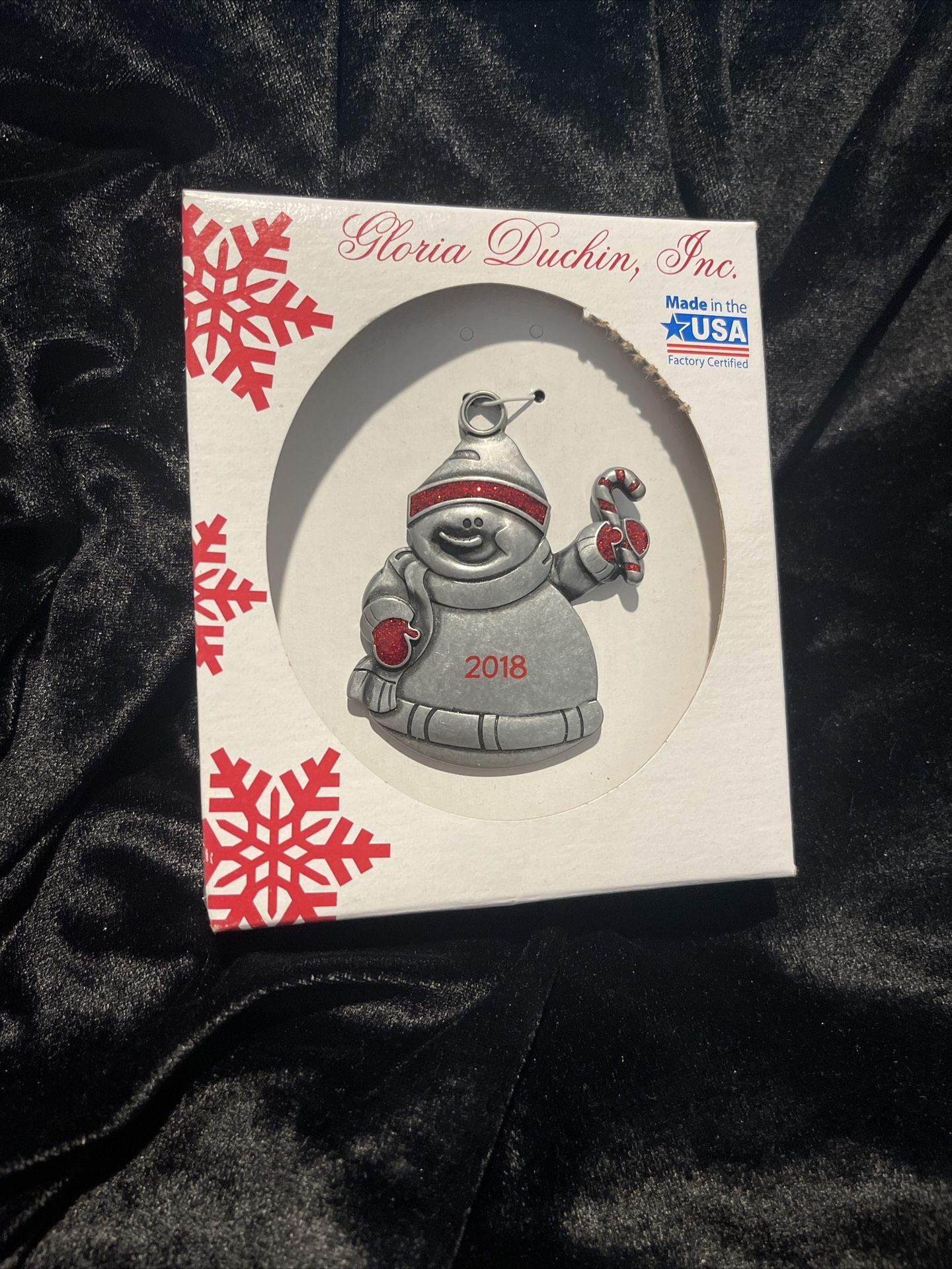 NIB Gloria Duchin,Inc Silvertone Snowman With Sparkles