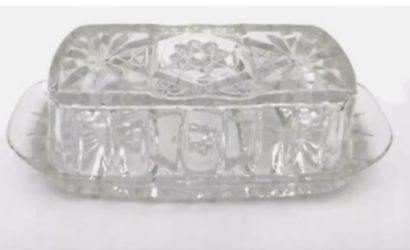 Vintage Anchor Hocking Butter Dish, Cut Clear Glass, Star Of David Design, Butter Dish With Lid