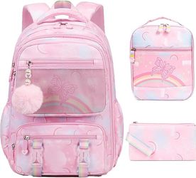 BRAND NEW 17" Starry Rainbow Backpack with Lunch Bag and Pencil Case