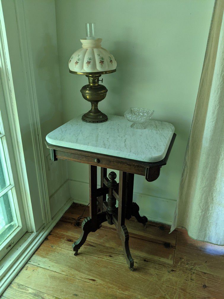  Antique Victorian Parlor Table with Marble Top:
