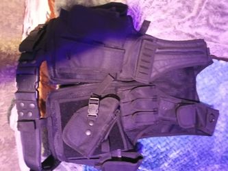 Black Tactical Vest with Holster and Pouches