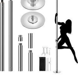 Dance Pole Portable Dancing Pole Height Adjustable 88.6''-108.1'' Static Spinning Pole for Apartment, Silver/Argent