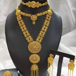 4pcs Women's Fashion Tassel Long Necklace, Earrings, Bracelet, Ring Jewelry Set, Suitable For European, Dubai, Africa Bride, Wedding, Party, Date, For