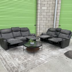 *Free Delivery* Gray Manual Recliner Couch Sofa Loveseat Set