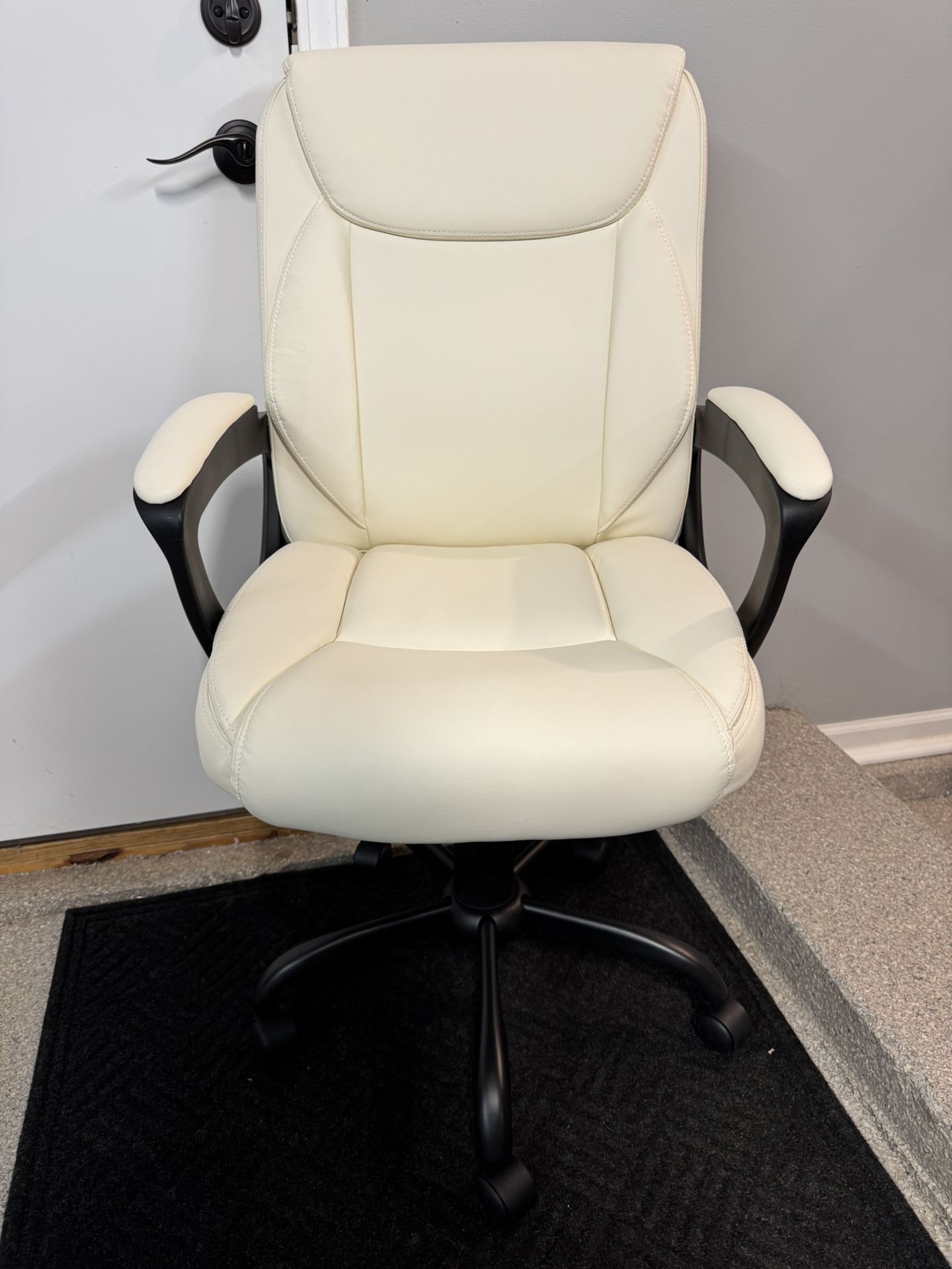 Brand New Beige Bonded Leather Tall Back Height Adjustable Reclining Office Chair