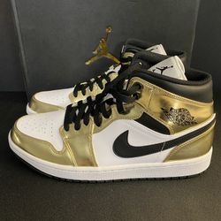 Jordan 1 Mid Metallic Gold Black DS Size 12