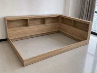 Full Size Bed Frame with Bookshelf Headboard