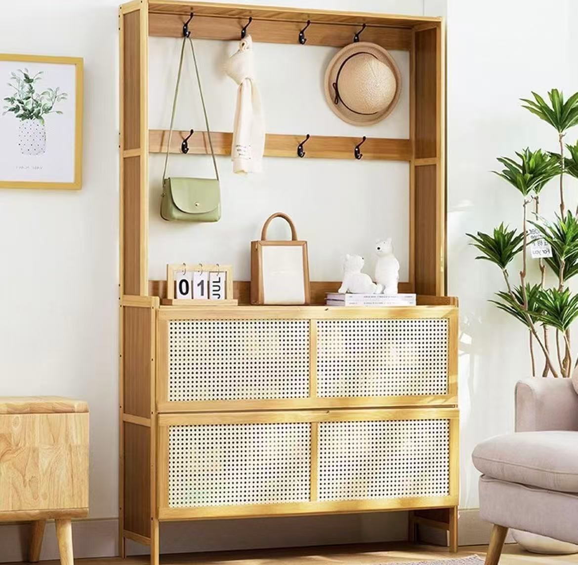Shoe Storage Cabinet with Coat Rack