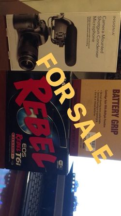 Canon 6ti, battery grip and shotgun condenser microphone