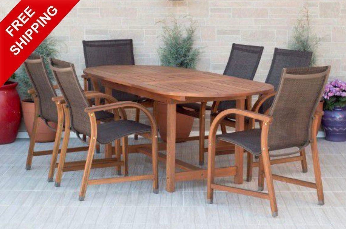 BRAND NEW FREE SHIPPING 7 Piece 100% FSC Solid Hardwood Patio Extendable Dining Set