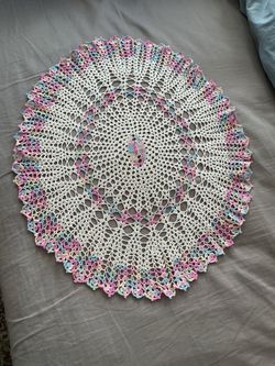 Handmade Crochet Doily with Pastel Border