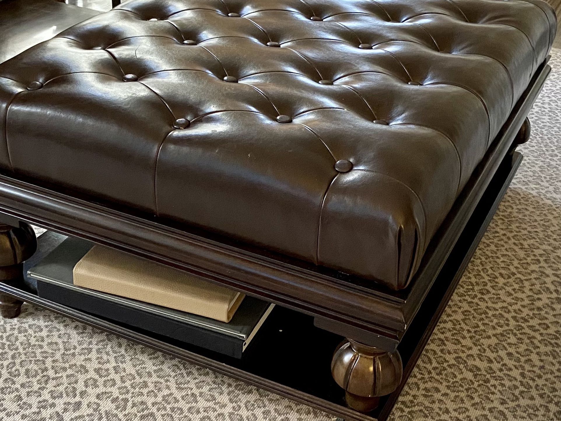 Tufted Brown Leather Ottoman