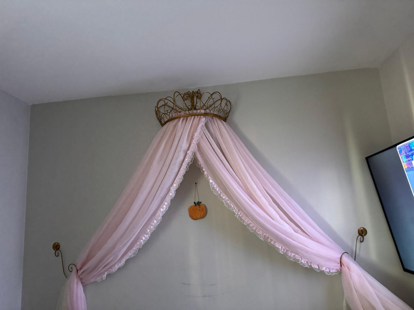 Canapy  with curtains and it’s metal not plastic