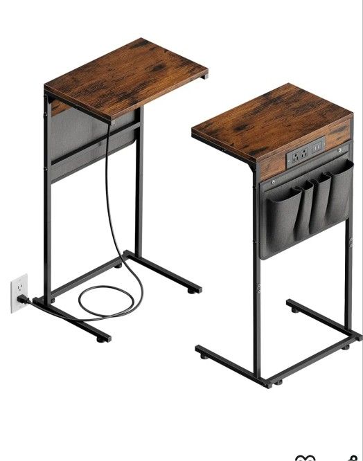 (400)
C Shaped End Table with Charging Station Only One, Small Couch Side Table with Storage Bag, Power Outlet and USB, Sturdy Slide Under Sofa Table