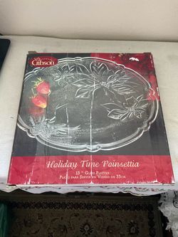 Gibson Holiday Time Poinsettia 13" Glass Platter