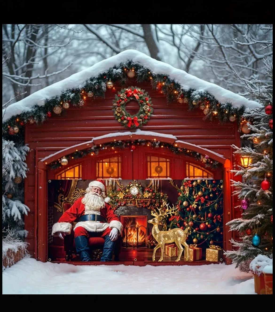 Large Christmas Garage Door Banner 71x157" - Santa