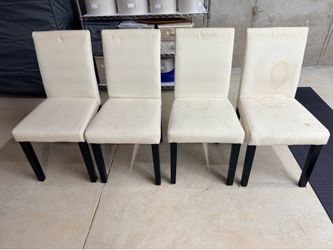 Set of 4 Modern Dining Chairs – Cream Upholstered with Black Legs