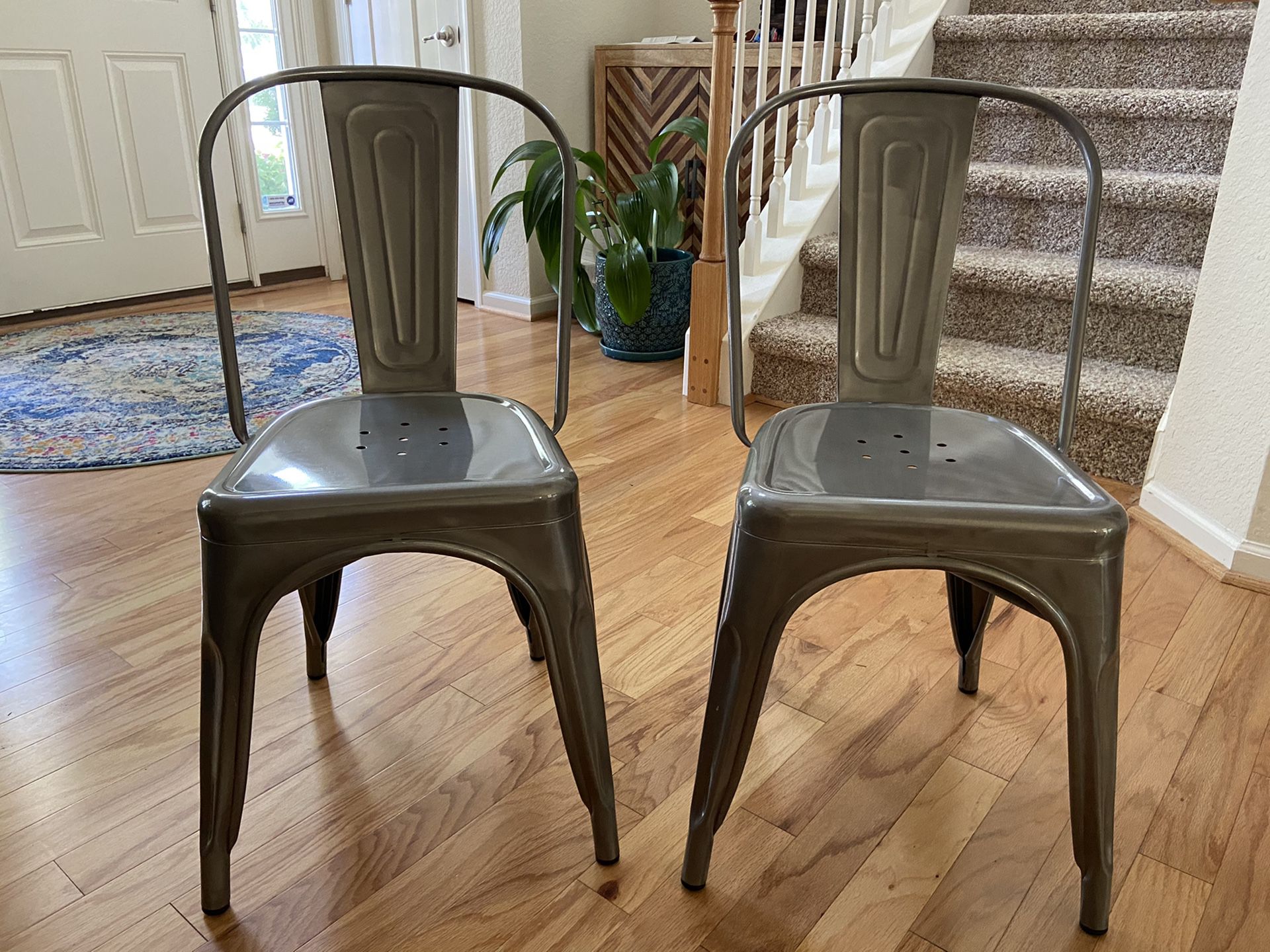 Silver aluminum dining chairs (2)