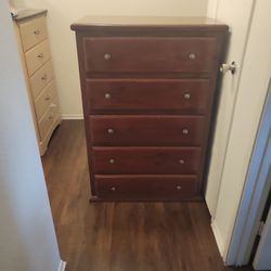 Solid Wood 5-Drawer Dresser - Dark Cherry Finish