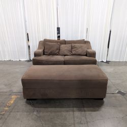 Brown Textured Fabric Couch with Matching Ottoman