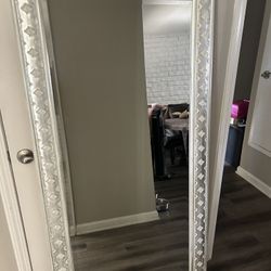 Large Wooden Mirror White And Silver