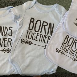 Twins Bodysuits Born Together Friends Forever Baby Set with Bibs