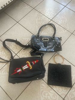Lot of 3 Black Handbags and Clutch