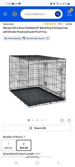 Vibrant Life 2-Door Foldable 42" Metal Dog Training Crate with Divider Panel and Leak-Proof Tray $45