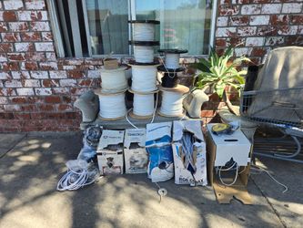HUGE Lot RG6 Coaxial Cable Spools + Boxes – 1000s of Feet White/Black Coax – Contractor Leftover