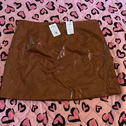 Brown Leather Mini Skirt XL