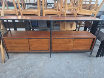NEW Mid-Century Modern Wood and Metal Credenza Set