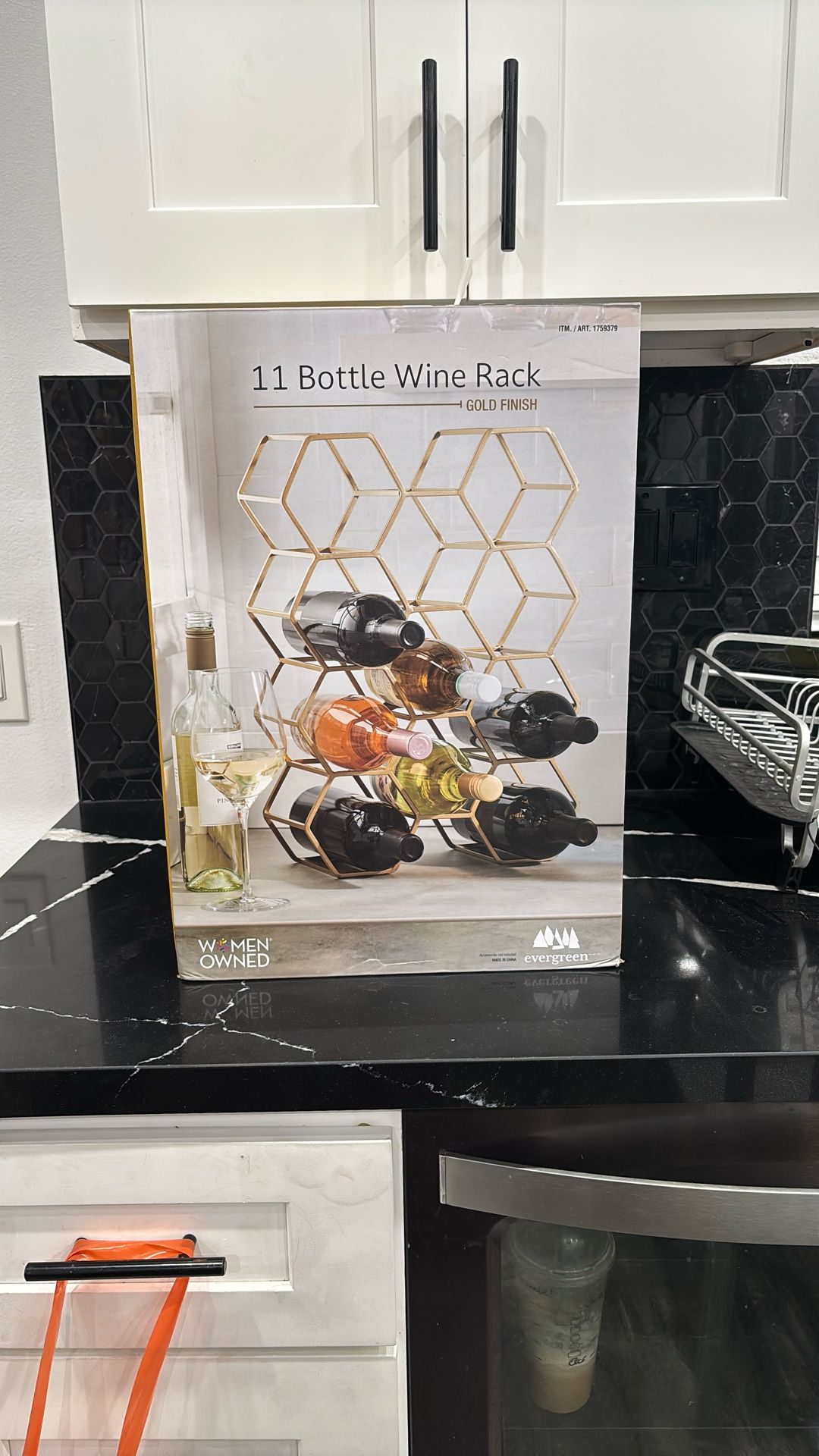 Evergreen 11 Bottle Wine Rack in Gold Finish