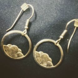 Silvertone Oriental Lotus Pierced Earrings 