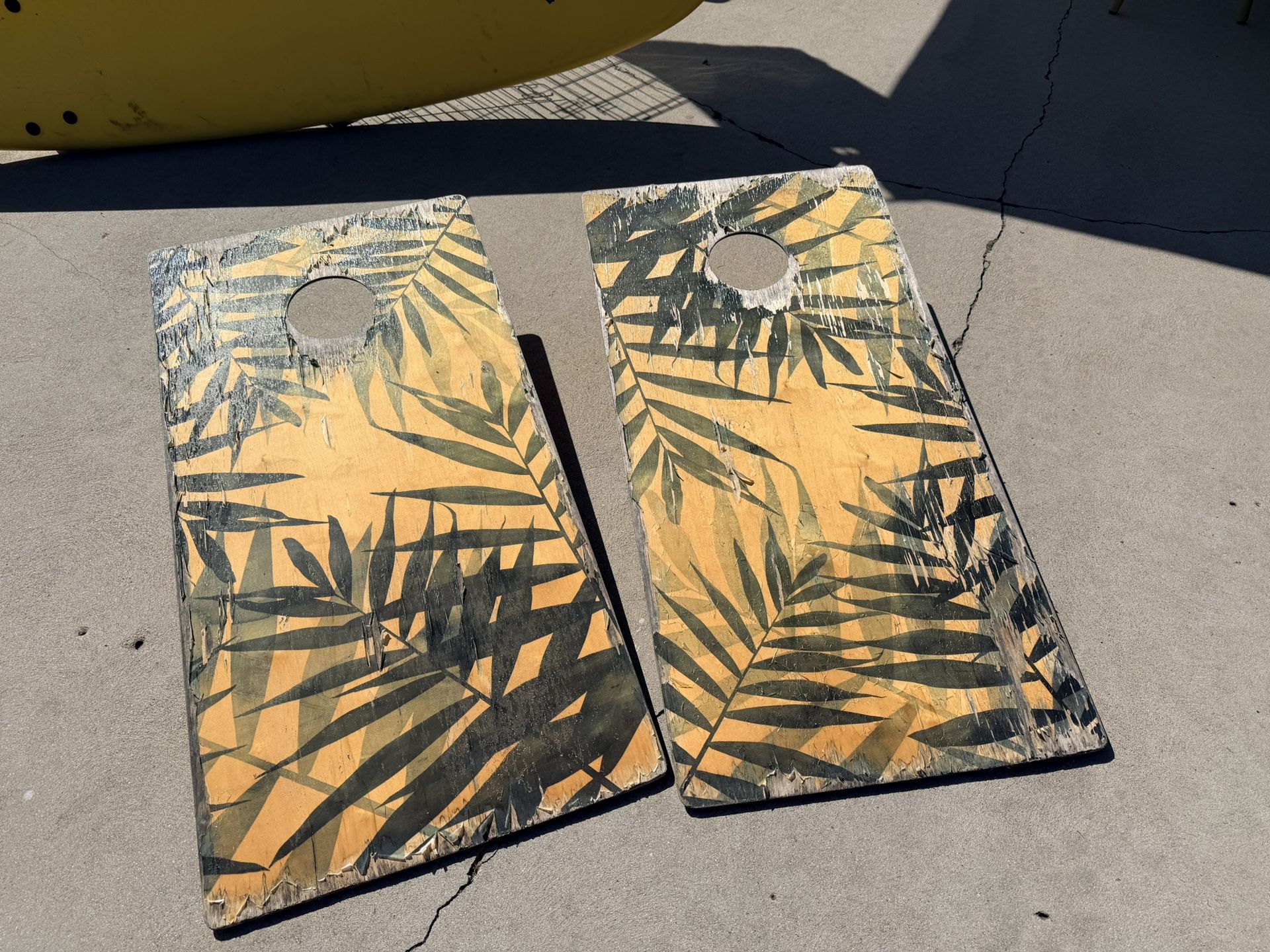 Corn Hole Boards With Retro Palm Pattern