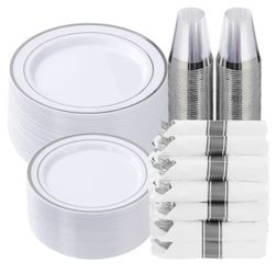 🚨 PARTY READY! Silver Dinnerware Set for 50 Guests – ONLY $39.99! 🎉🍽️