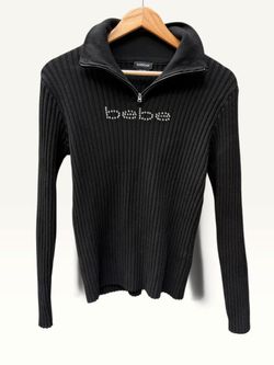 Bebe Black Ribbed Quarter-Zip Sweater