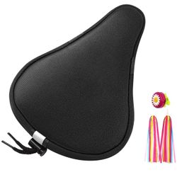 Child Bike Gel Seat Cushion, Kids Bike Bells and Kids Bike Streamers, Suitable for Most Children's Bicycles (Black)