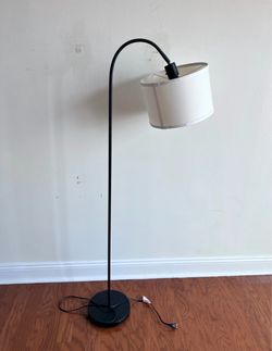 Black Arc Floor Lamp with Drum Shade