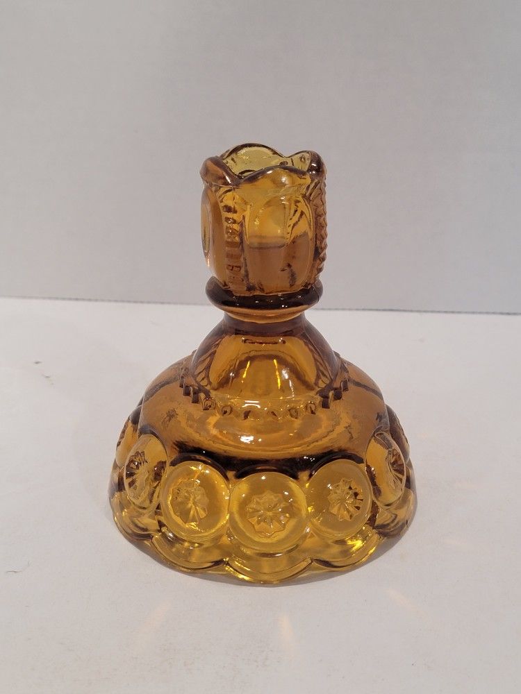 Vintage L.E. Smith Amber Moon and Stars Candle Holder
