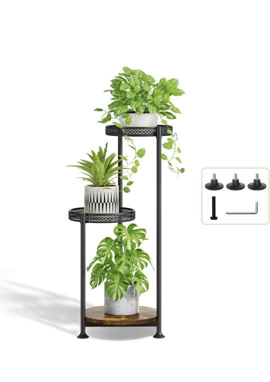 Plant Stand Indoor Outdoor Clearance, 3 Tier Metal Flower Shelf Pot Holder, Tall Multiple Plants Corner Rack Narrow Display Organizer for Patio Orchid